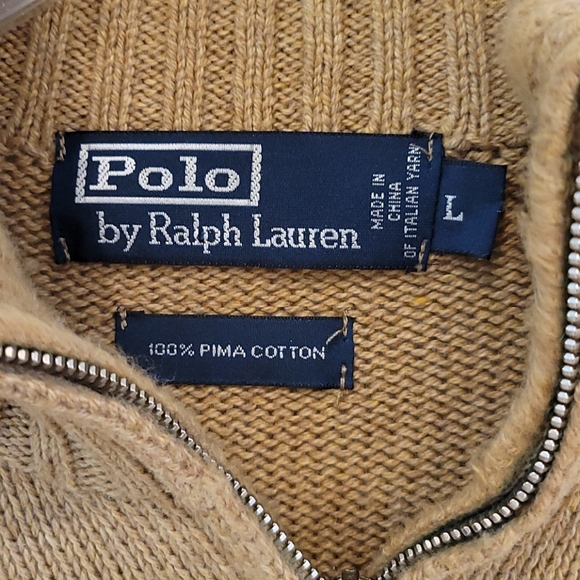 Polo Ralph Lauren 1/4 Zip Tan Cotton Sweater L - Picture 3 of 9